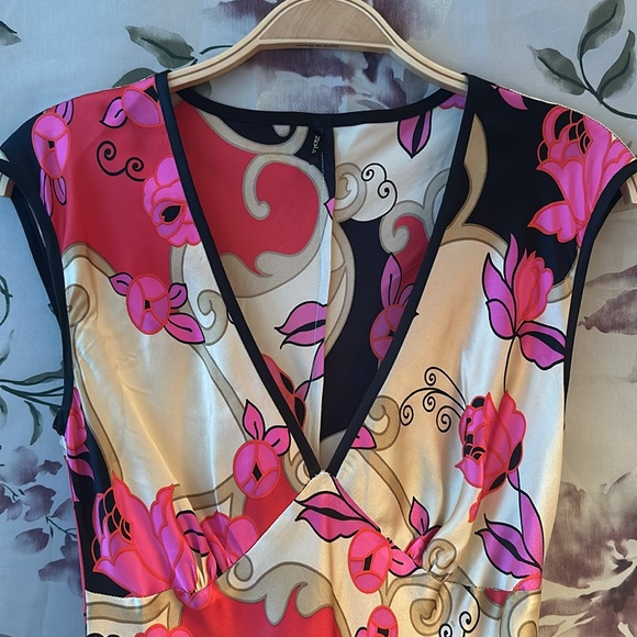 Pure Silk Charmeuse Above knee New Dress Drop shoulder Sleeveless V neck Floral - Picture 5 of 13